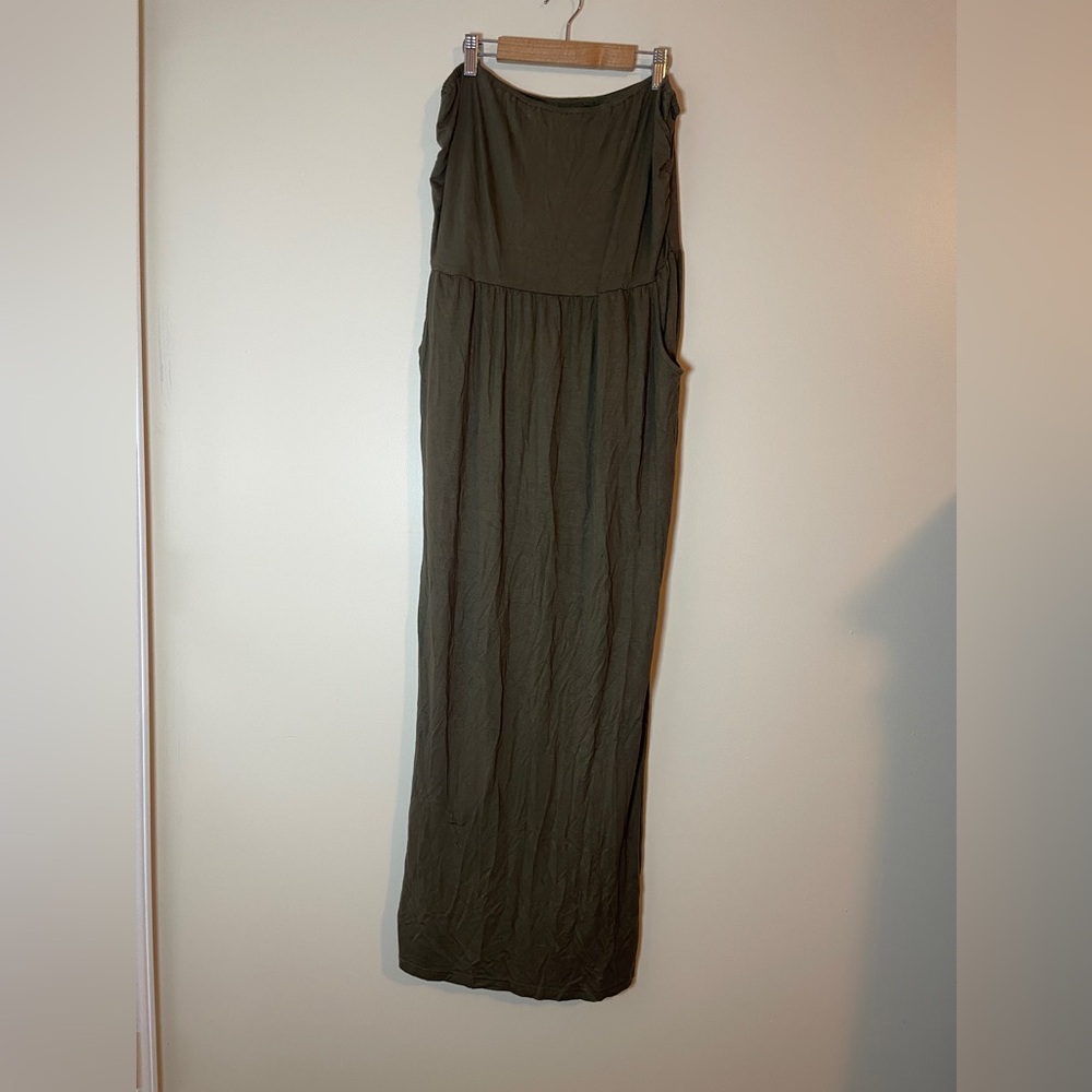 Womens Maxi Dress Size XL Army Green Sleeveless Long Dress